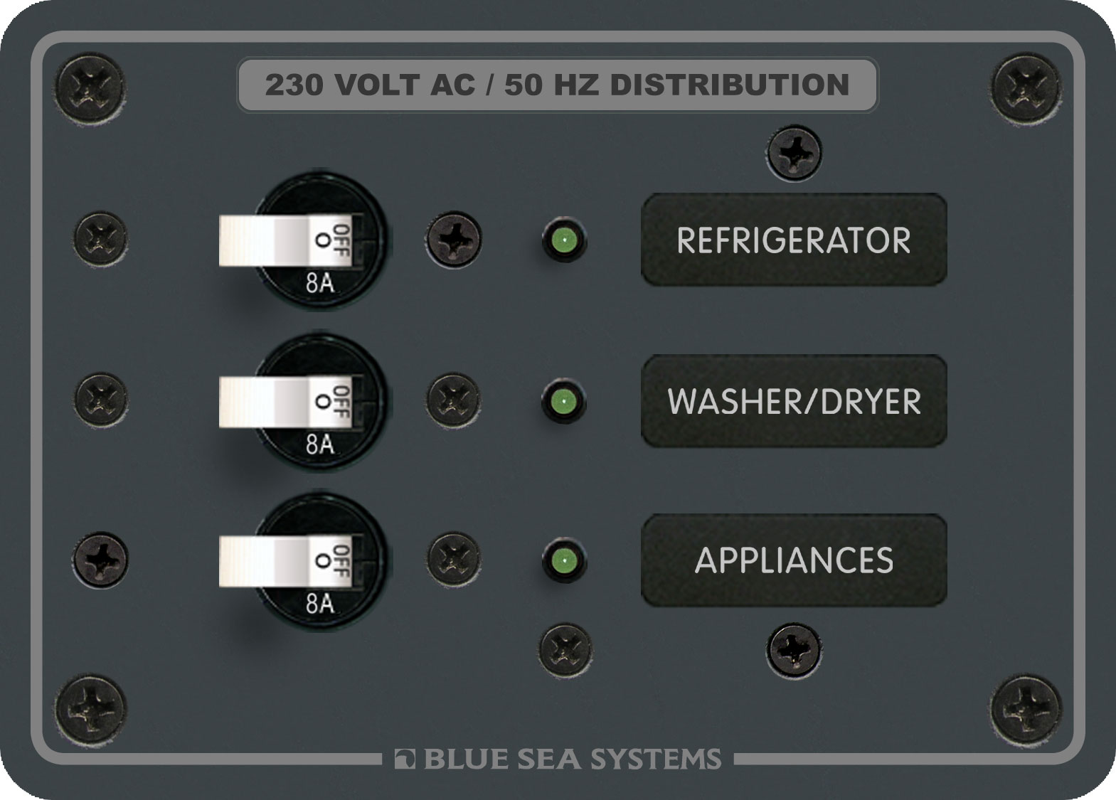 8158 BLUE SEA AC 3 POSITION METAL PANEL